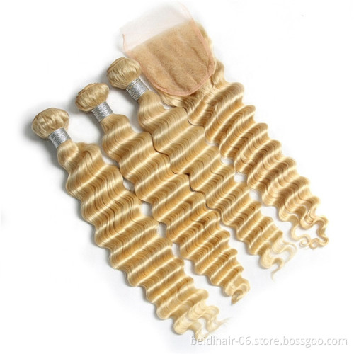 613 hair deep wave bundles blonde virgin remy hair cuticle aligned raw unprocessed human hair russia blonde